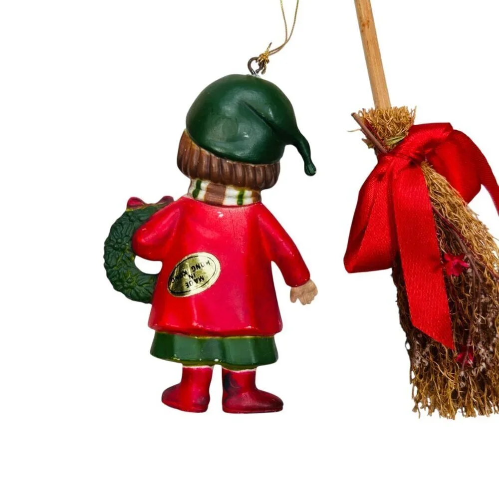 Vintage Christmas Ornaments Straw Broom Nostalgia Collectible Retro Cottage